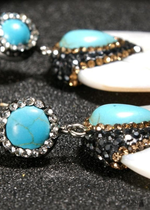 Boho Earrings, Dangle Earrings, Leaf White Shell